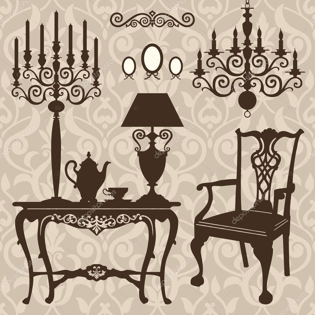 Set of antique furniture - Stock Illustration