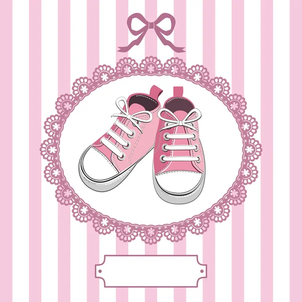 Pink baby shoes and lace frame — Stock Vector #9101297