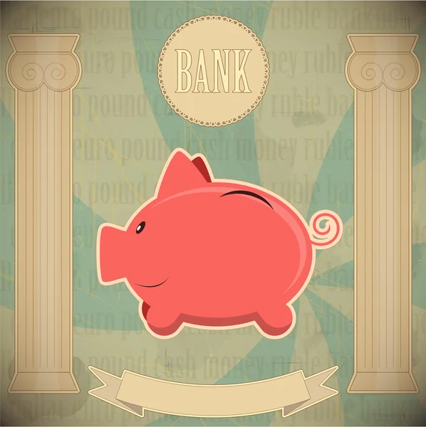 Pink piggy bank - vintage card