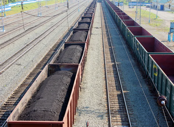 Wagons with coal at railway station