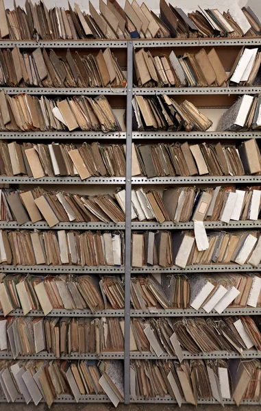 Old vintage file documents in storage room