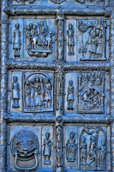 Fragment of bronze doors of St. Sophia Cathedral. Veliky Novgorod