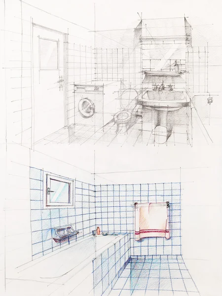 Interior sketched perspective of apartment bathroom