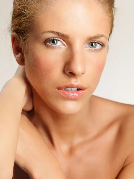 Closeup beauty portrait of young, blonde woman