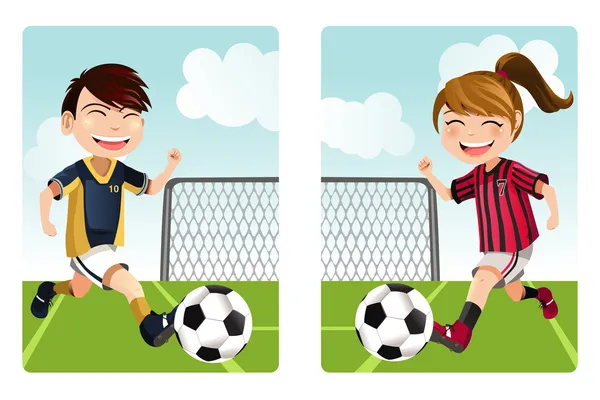 Stock Vector: Kids playing soccer