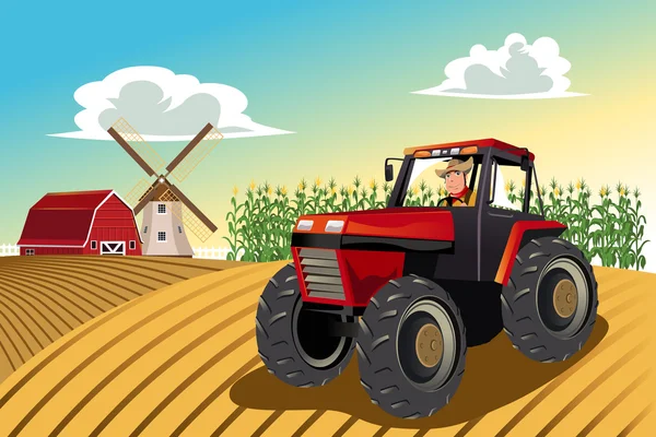 Farmer riding a tractor
