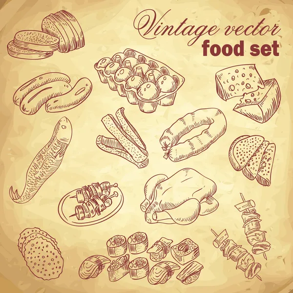 Vintage hand-drawn food set