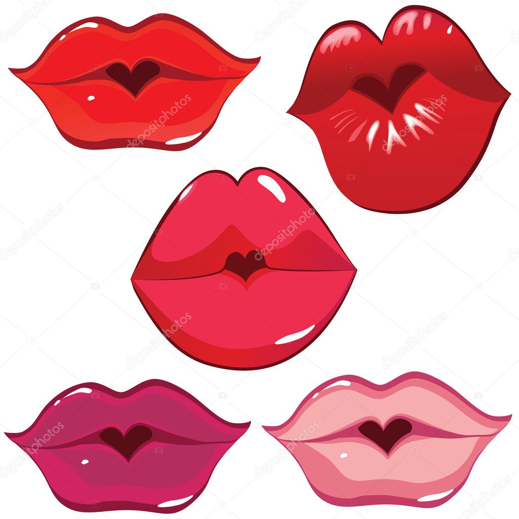 Set of glossy lips in tender kiss. — Stock Vector © svetap ...
