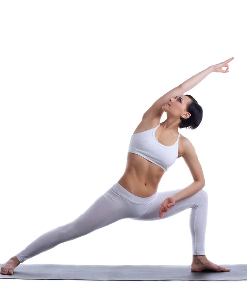 Beauty woman stand in yoga pose isolated