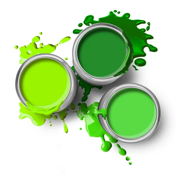 Green paint cans splashes