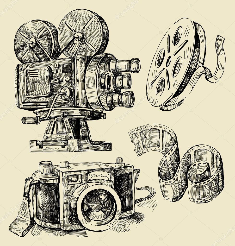 Camera Line Drawing Tattoo : Cameras hand drawn — stock vector bioraven
