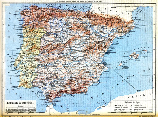 The map of Spain and Portugal