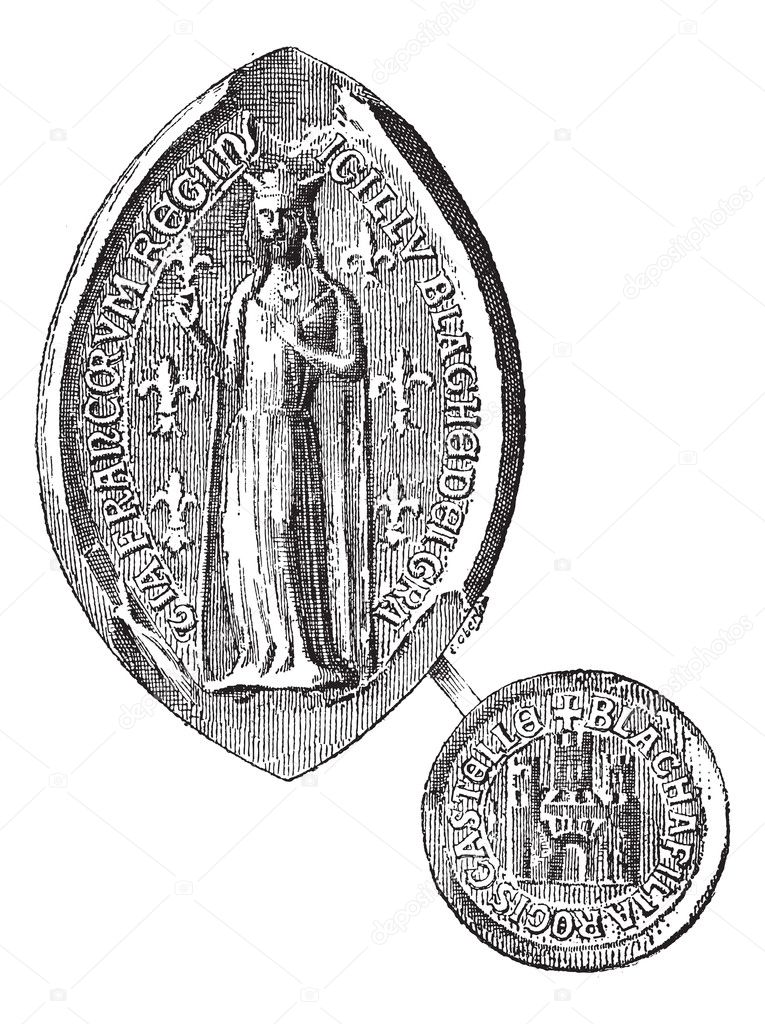 Seal against seal of Blanche of Castile, vintage engraving ...