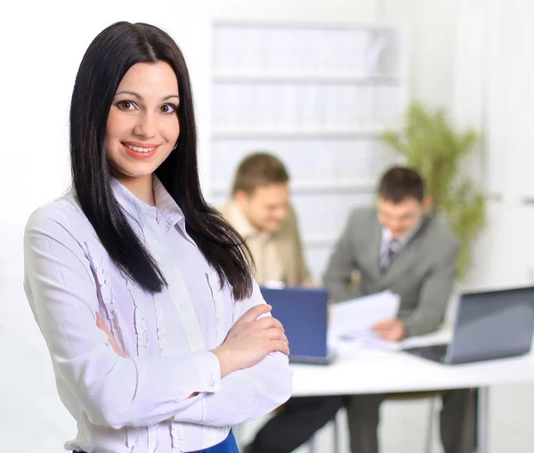 Nice business woman. On the day of plan discussion of the employees of the