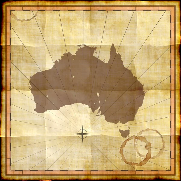Australia map on old paper with coffee stains
