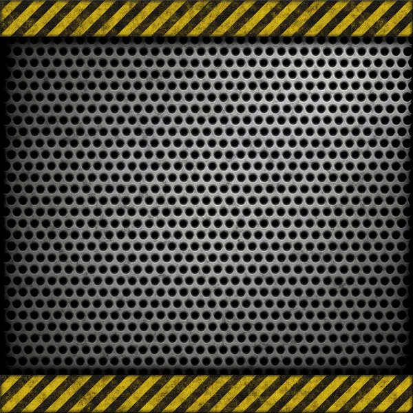 Perforated metal background with warning stripes