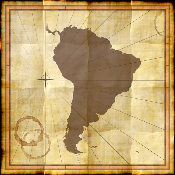 South America on old paper with coffee stains