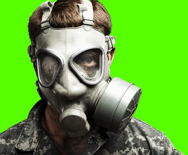 Soldier with gas mask