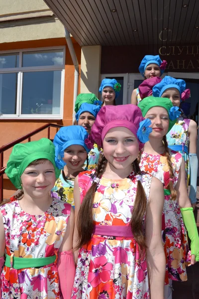 On a Victory Day holiday.Young actresses.