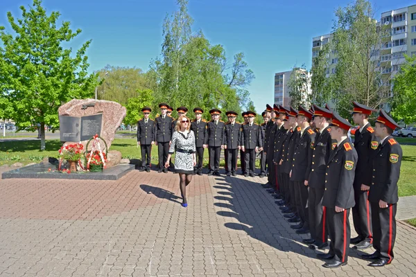 Victory Day. Cadets at a monument to the soldiers who were lost in Afghanistan.