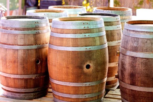Barrels of oak wood for wine or liquor