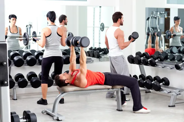 Group of in sport fitness gym weight training