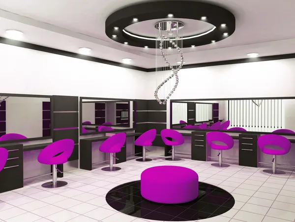 Luxurious interior of a beauty salon with creative ceiling