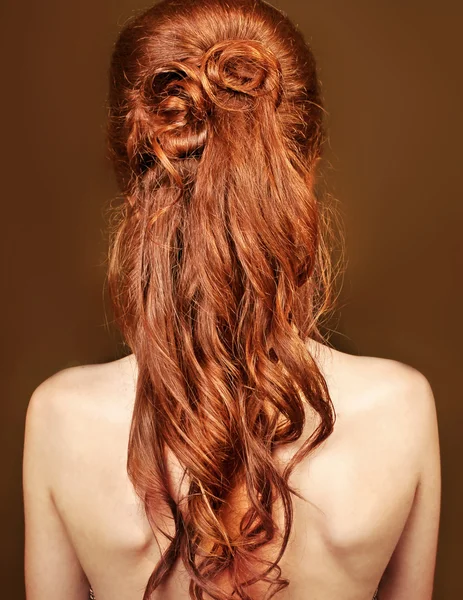 Red curly long hair style of Beautiful Woman