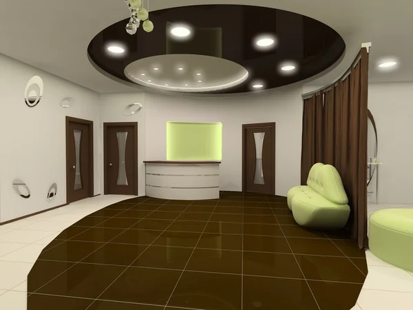 Perspective ceiling construction of interior design salon space