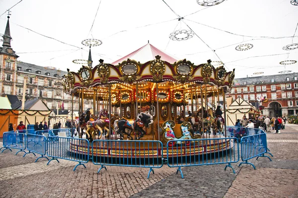 Carousel for children at Madrids Plaza de major in Christmas tim