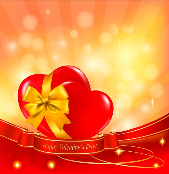Valentine`s day background. Two red hearts with a ribbon. Vector illustrati