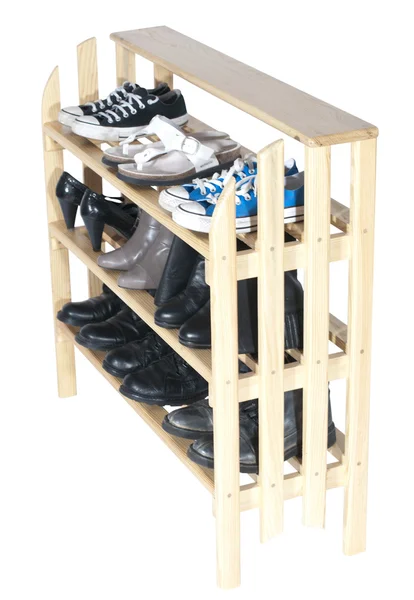 Wooden shelves with shoes