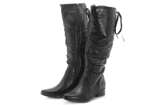 Female leather boots with low heel