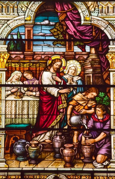 jesus at cana stained glass saint peter paul catholic church san — Stock Photo #9584388
