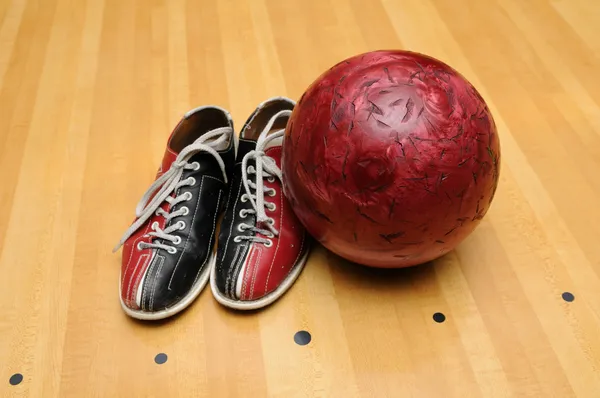 Bowling shoes and ball
