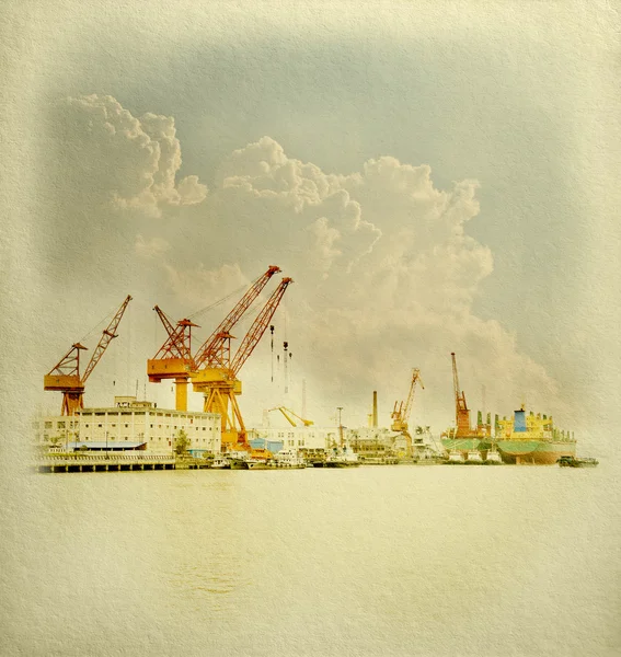 Large crane in harbor on White Paper fine Texture
