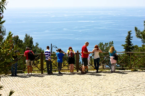 Tourists on viewing platform. Alanya Kalesi. Turkey