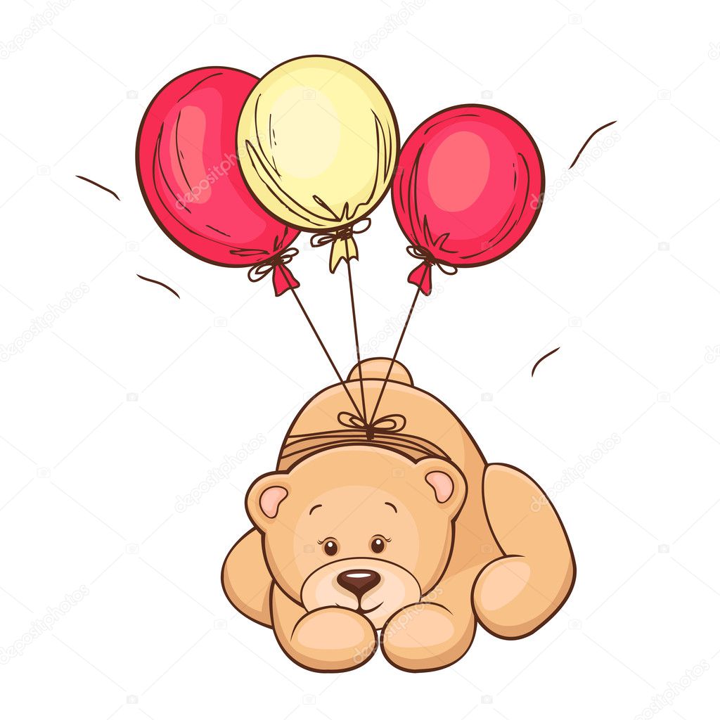 teddy bear drawing with balloons