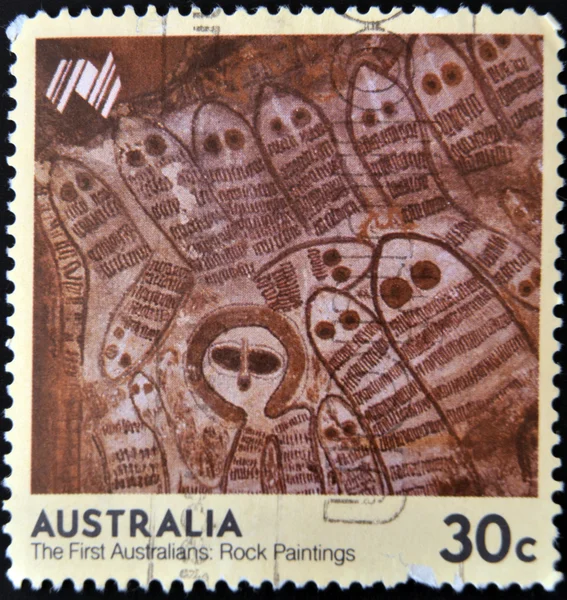 AUSTRALIA - CIRCA 1984: A stamp printed in Australia shows the first australians: Rock paintings, circa 1984