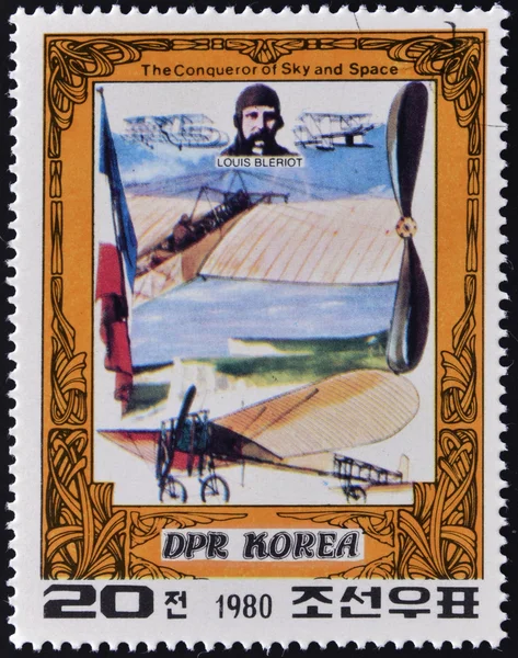 NORTH KOREA - CIRCA 1980: A stamp printed in DPR Korea (North Korea) shows Louis Bleriot and his plane, The Conqueror of Sky and Space, circa 1980