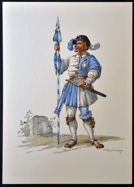SWITZERLAND - CIRCA 1957: A postcard printed in Switzerland dedicated to the messengers of the 13 old cantons, shows messenger of the canton of Lucerne, circa 1957