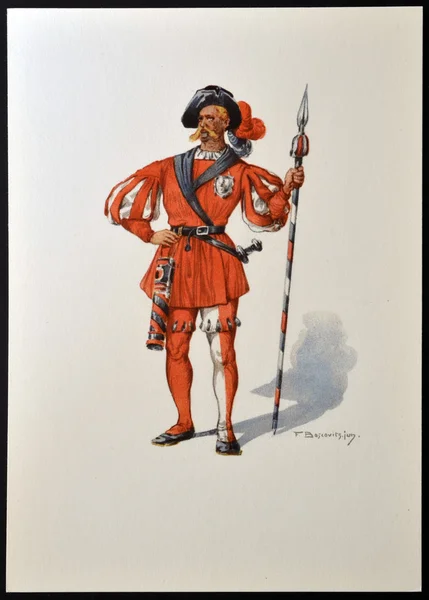 SWITZERLAND - CIRCA 1957: A postcard printed in Switzerland dedicated to the messengers of the 13 old cantons, shows messenger of the canton of Glarus, circa 1957