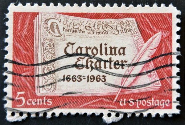 UNITED STATES OF AMERICA - CIRCA 1963: a stamp printed in USA shows First Page of Carolina Charter, circa 1963
