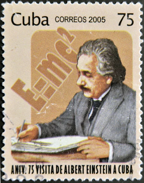 CUBA - CIRCA 2005: A stamp printed in Cuba dedicated to anniversary of Albert Einstein's visit to Cuba, circa 2005