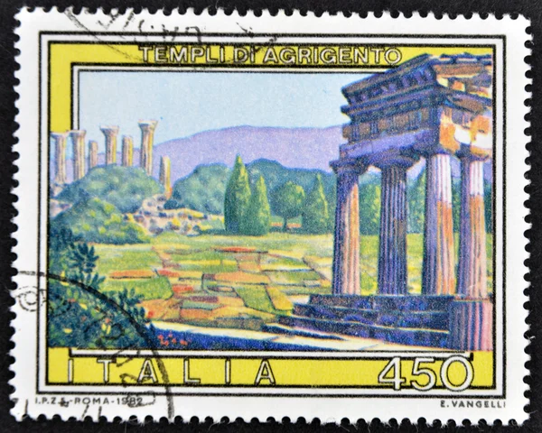 A stamp printed in Italy shows temples of Agrigento