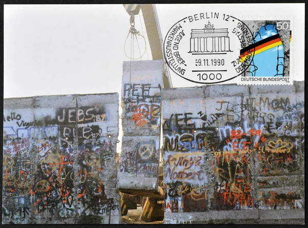 GERMANY - CIRCA 1990: A stamp printed in Germany, is dedicated to the first anniversary of the fall of the Berlin Wall, circa 1990