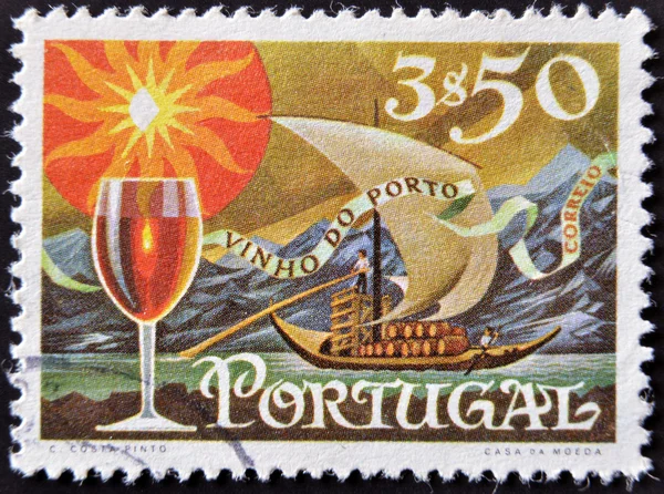 PORTUGAL - CIRCA 1970: A stamp printed in Portugal shows Transfer Port Wine by the River, circa 1970