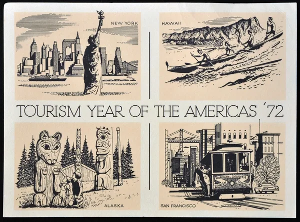 UNITED STATES OF AMERICA - CIRCA 1972: American postal dedicated a year in tourism in the Americas, 1972