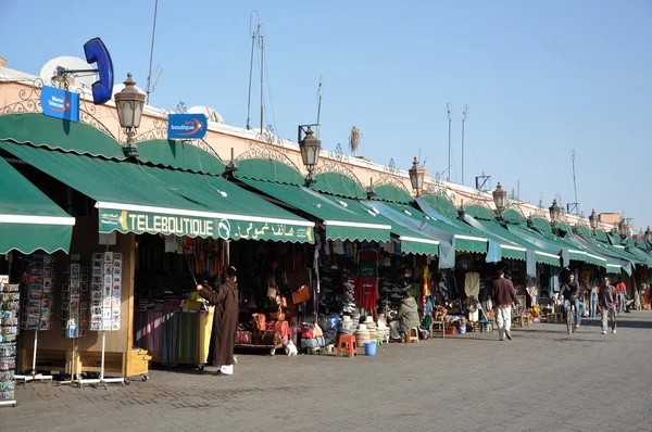 Market stands at Djemaa El Fnaa square in Marrakesh