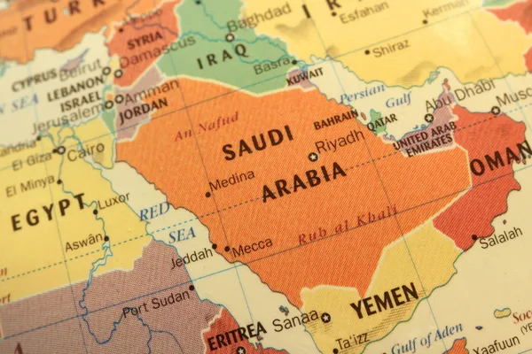 Saudi Arabia map on globe